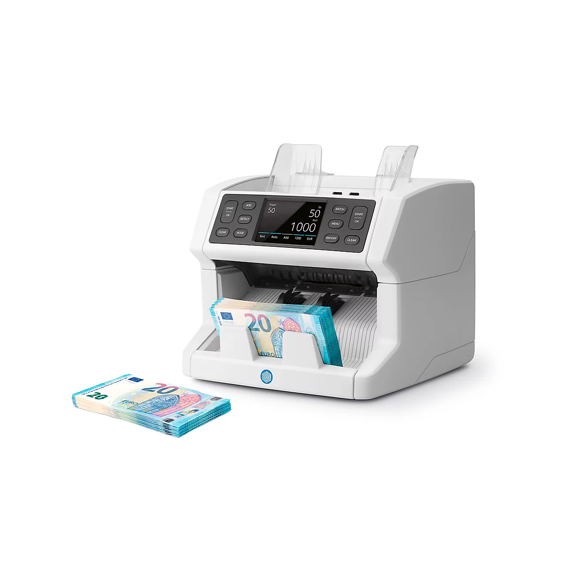 Compteuse de billets Safescan 2865-S, norme BCE, compteur de pièces et de valeurs, détection de devises et contrôle d'authenticité, jusqu'à 1500 billets/minute et jusqu'à 3 devises.