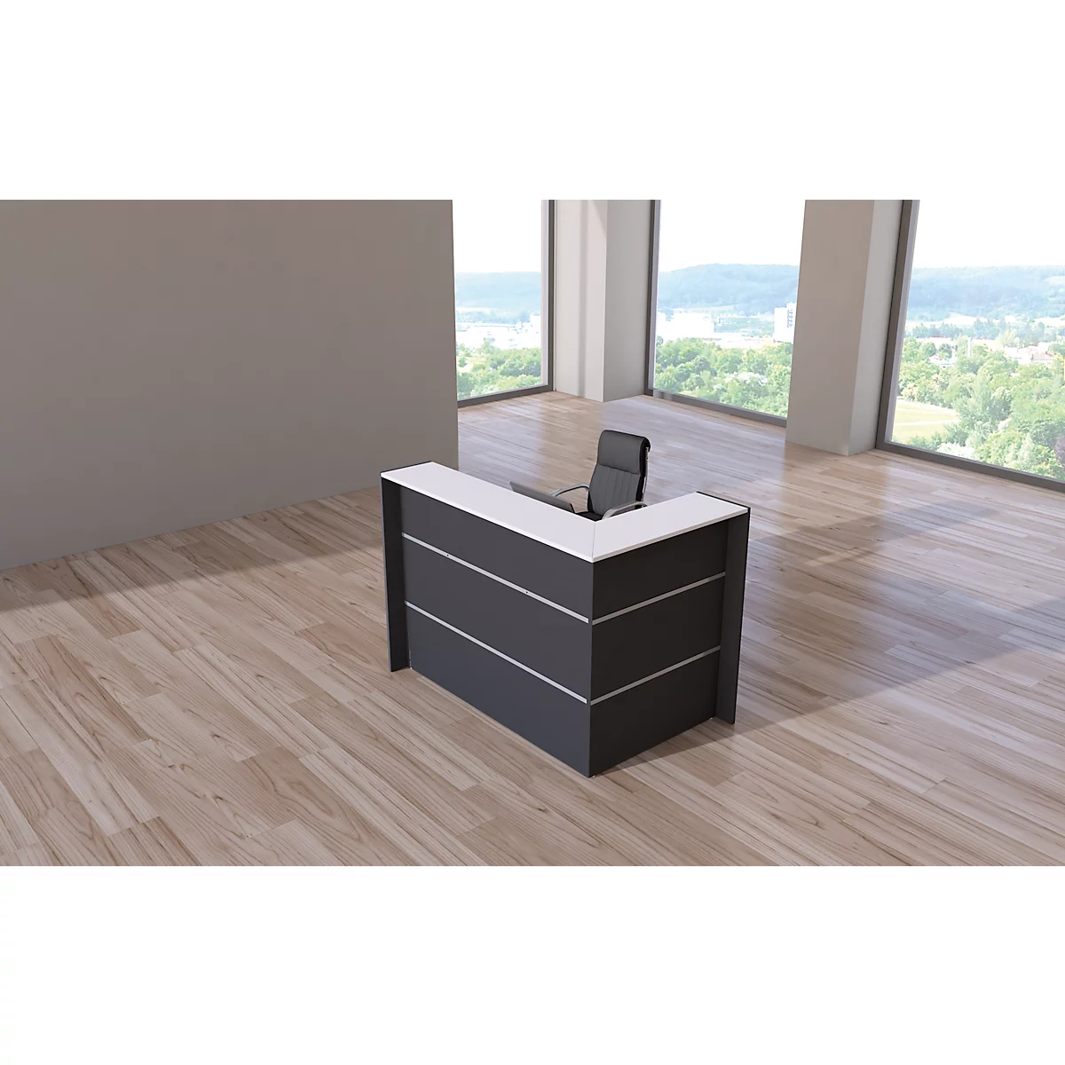 Comptoir d'accueil d'angle Faro - L 1500 x P 950 x H 1080 mm - anthracite