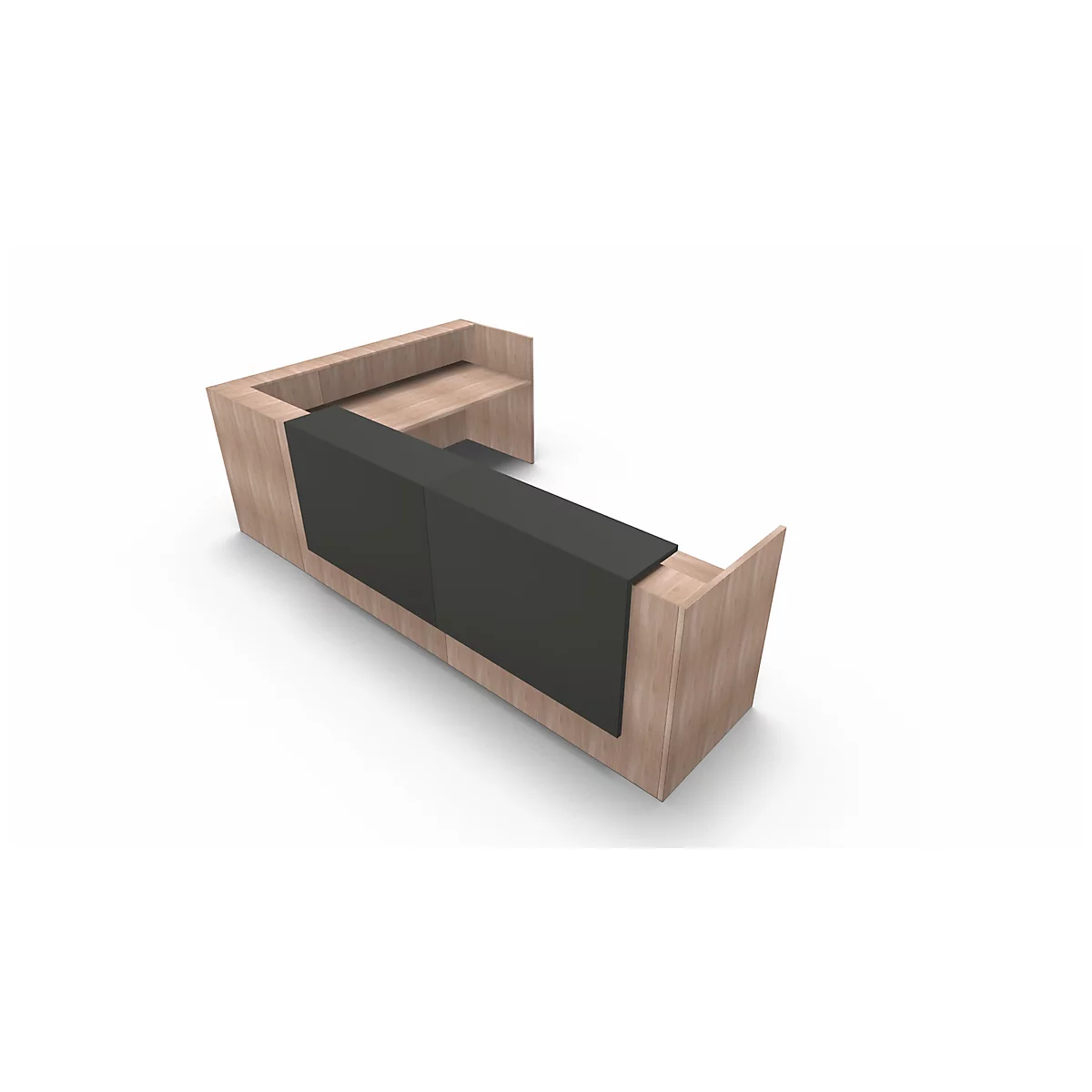 Comptoir en angle Spezia, l. 3655 x P 2055 x H 1130 mm, coloris orme/cuir gris