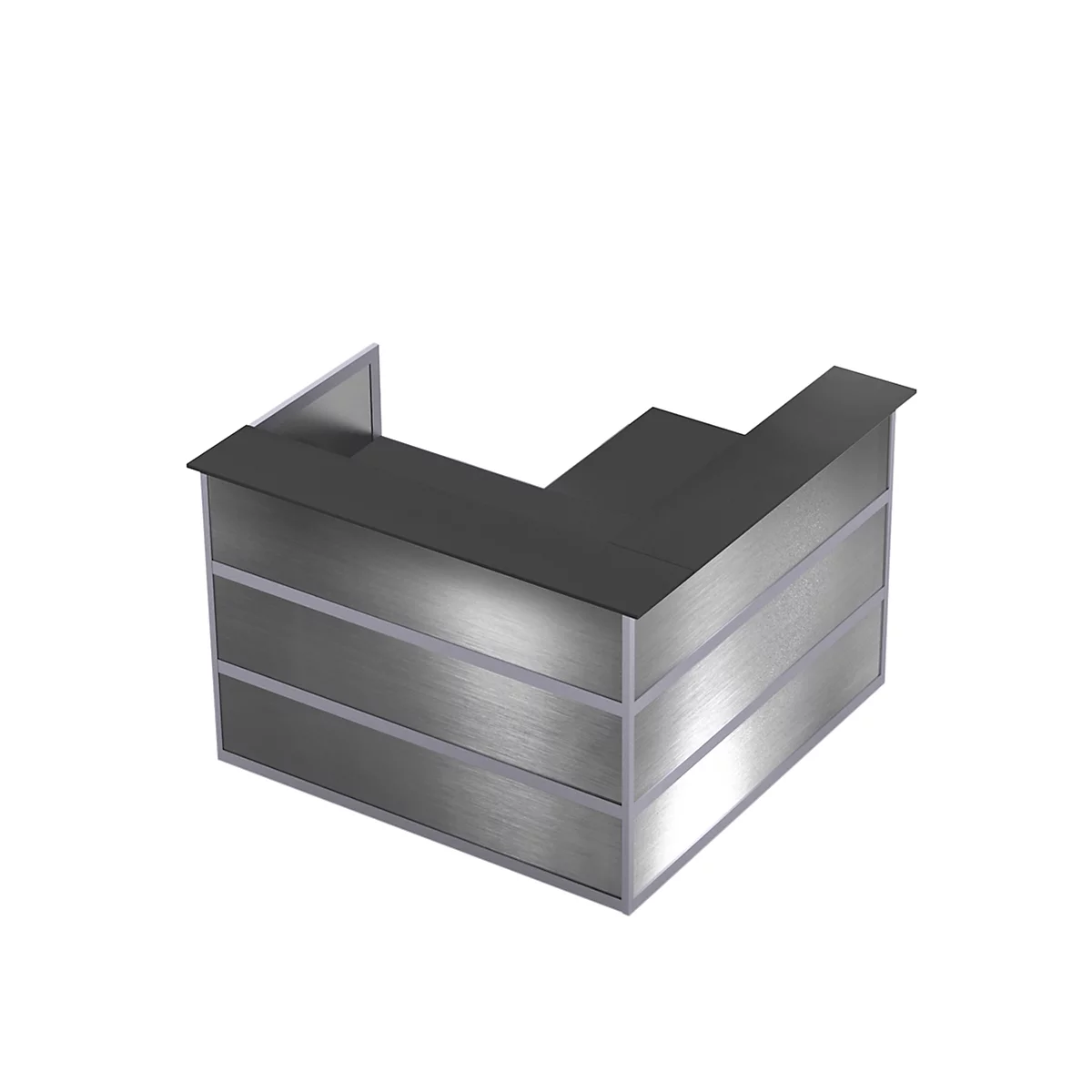Comptoir en angle Tool, l. 1500 x P 1500 x H 1100 mm, anthracite/coloris inox