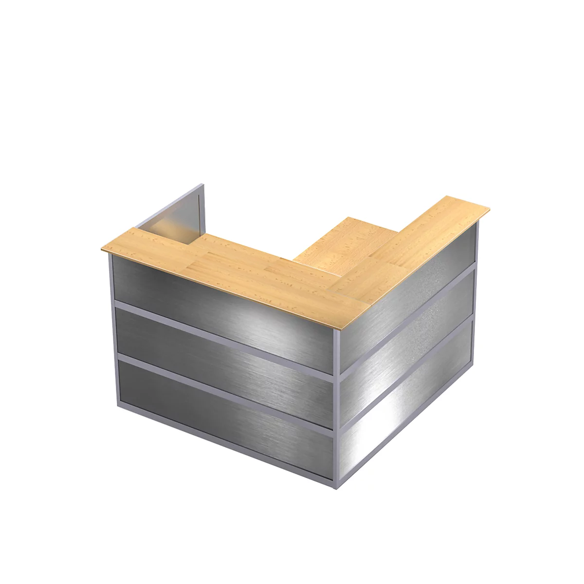 Comptoir en angle Tool, l. 1500 x P 1500 x H 1100 mm, coloris hêtre/finition inox