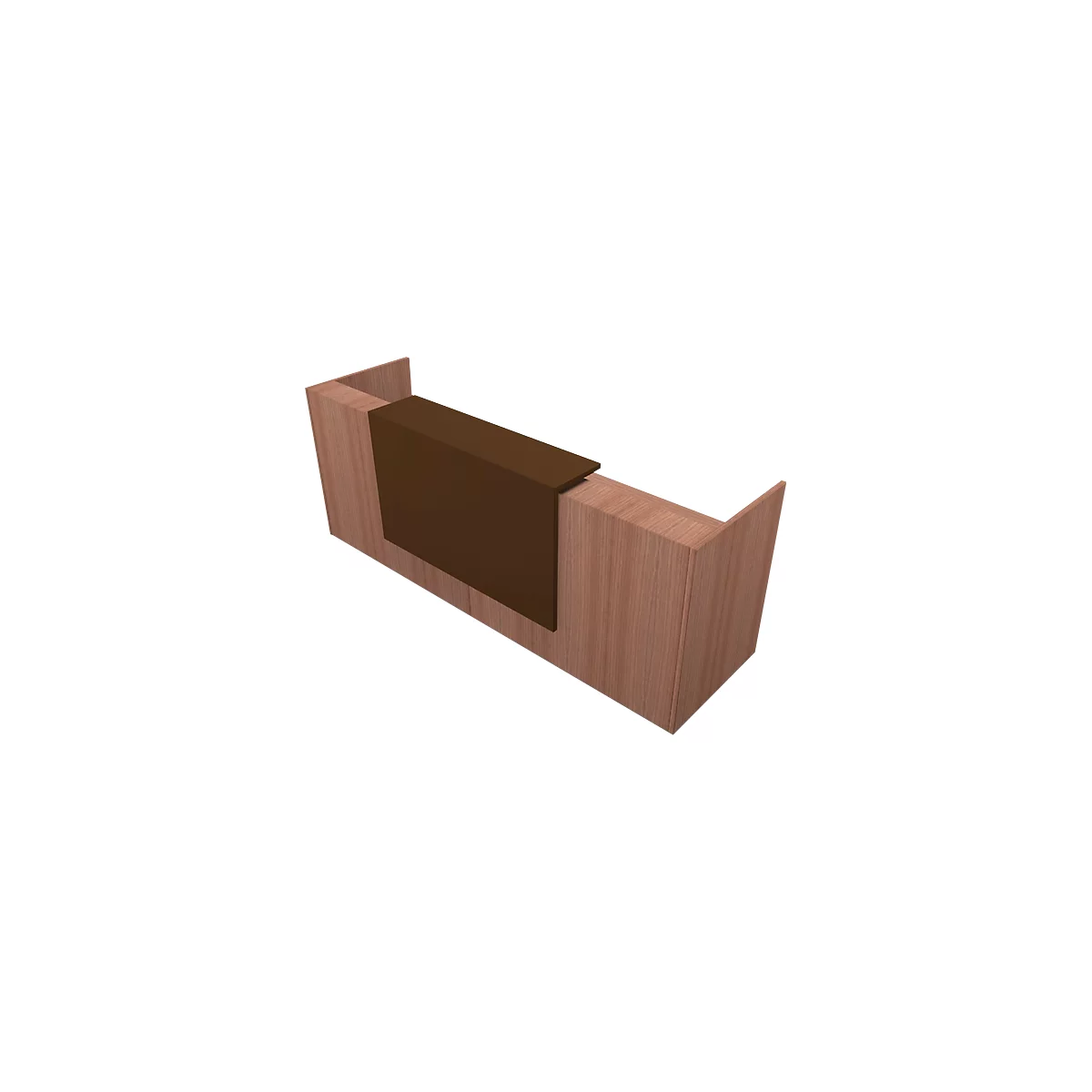 Comptoir Spezia, droit, l. 2860 x P 880 x H 1130 mm, coloris noyer Canaletto/cuir brun