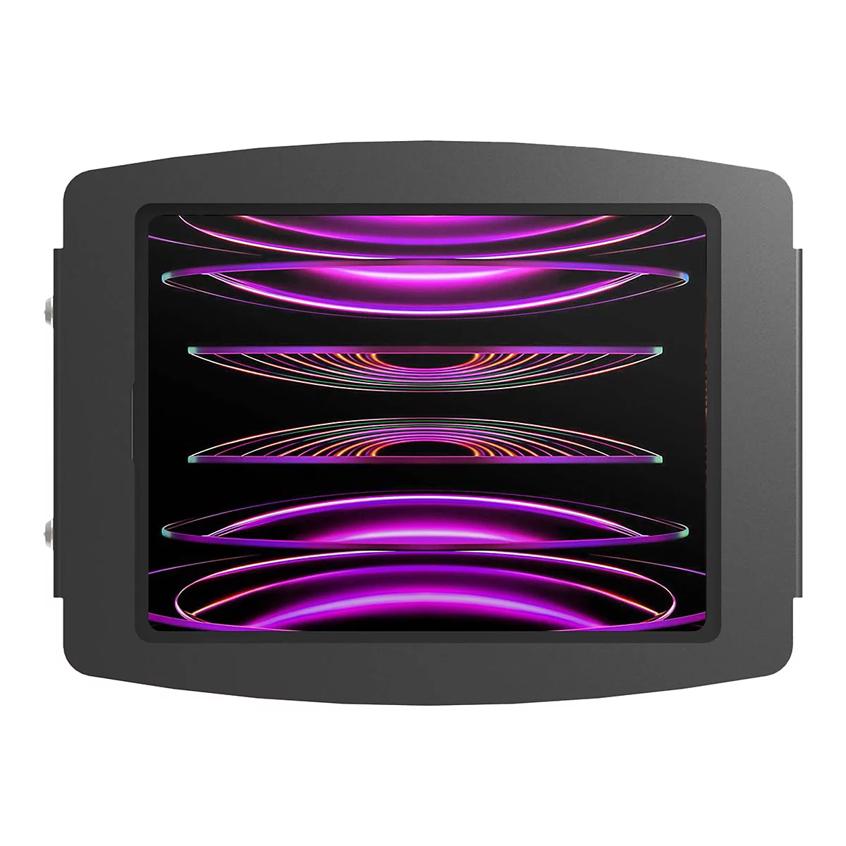 Grauer, rechteckiger Rahmen mit schwarzem Innenraum. Darin sind waagerechte, leuchtende, lilafarbene Linienstrukturen zu sehen.