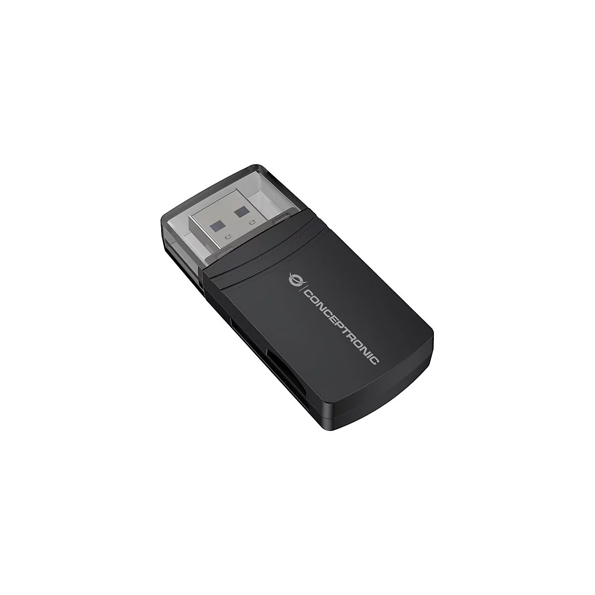 Schwarzer Kartenleser mit USB-Anschluss und dem Logo "CONCEPTTRONIC".