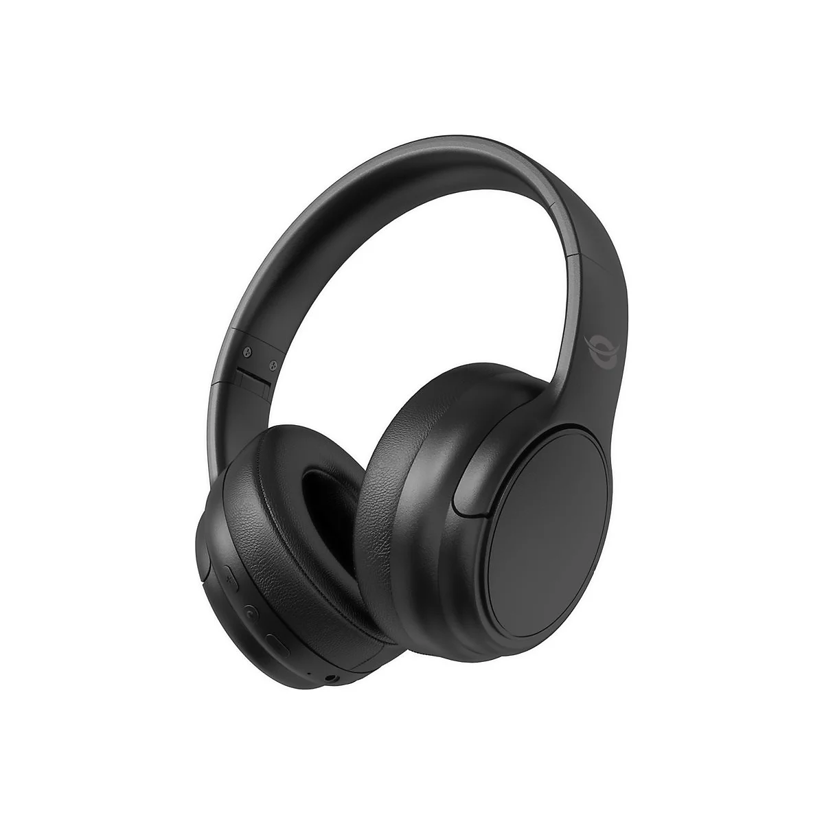 Schwarze Over-Ear-Kopfhörer vor weißem Hintergrund mit Firmenlogo an der Seite.