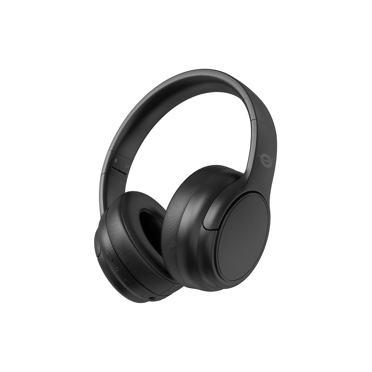 Schwarze kabellose Over-Ear-Kopfhörer vor weißem Hintergrund.