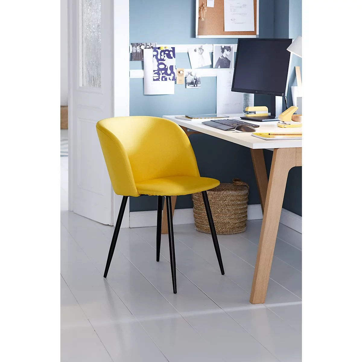 Conferentiestoel, set van 2, B 570 x D 540 x H 810 mm, gestoffeerd, zwart frame, safraan stoffen bekleding