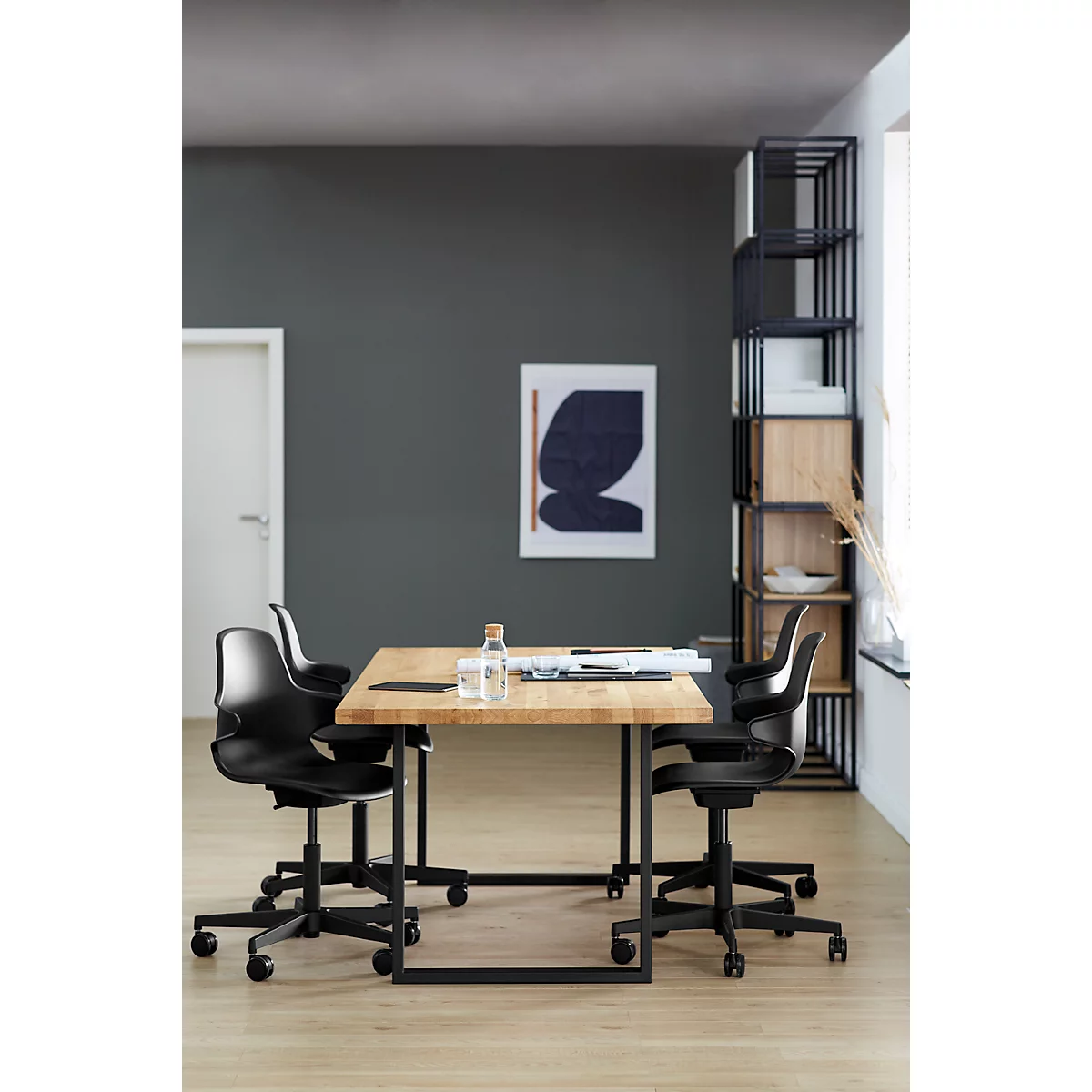 Conferentietafel FRED, U-vormig stalen frame, B 1800 x D 900 x H 750 mm, massieve wilde eik, geolied