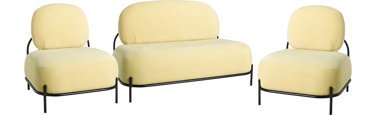Conjunto ADMIRAL, 2 sillones, 1 sofá, 100% poliéster, armazón de tubo de acero lacado, azafrán