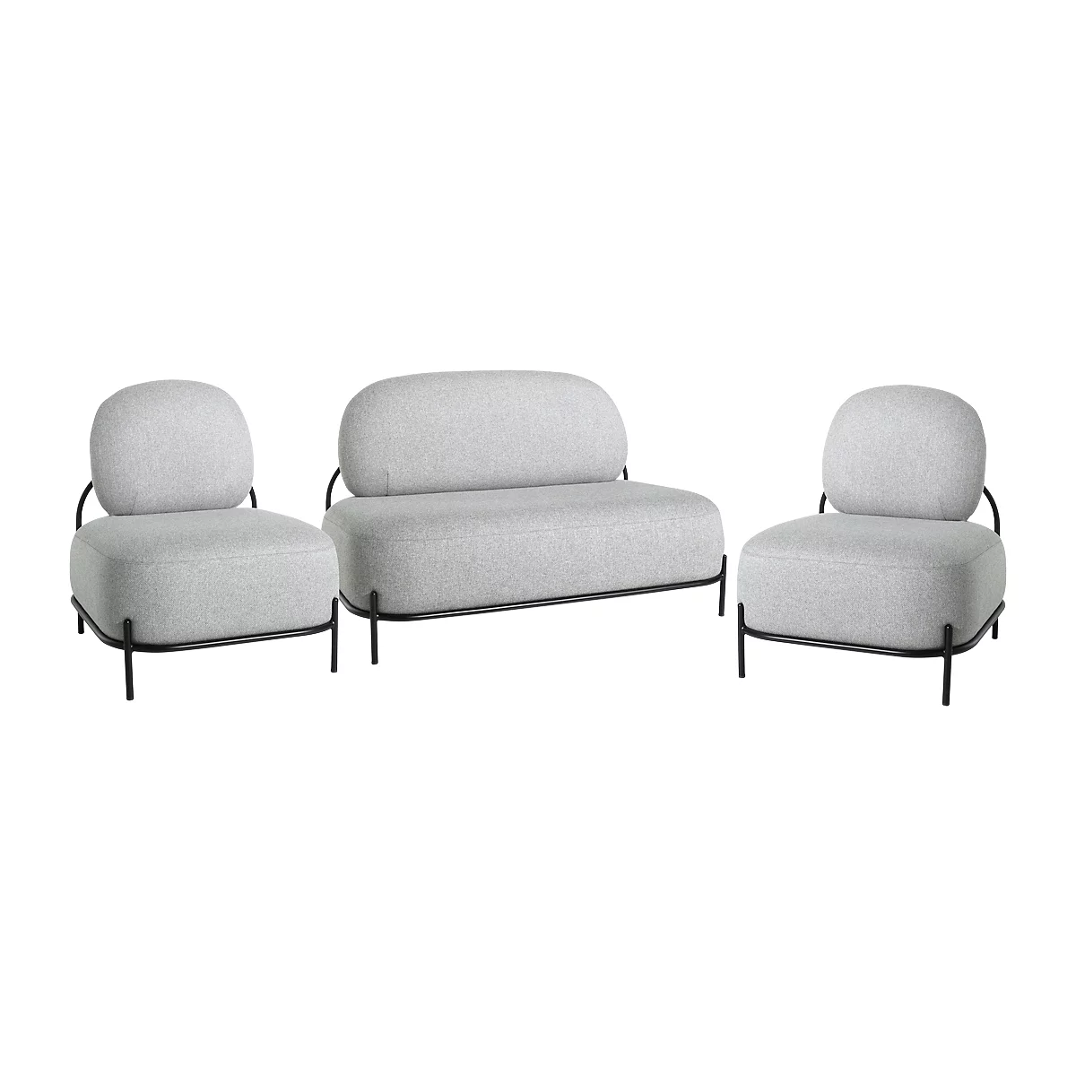 Conjunto ADMIRAL, 2 sillones, 1 sofá, 100% poliéster, armazón de tubo de acero lacado, gris