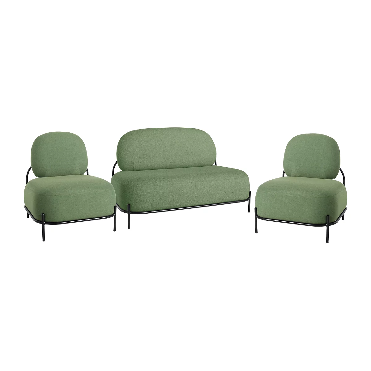 Conjunto ADMIRAL, 2 sillones, 1 sofá, 100% poliéster, armazón de tubo de acero lacado, verde