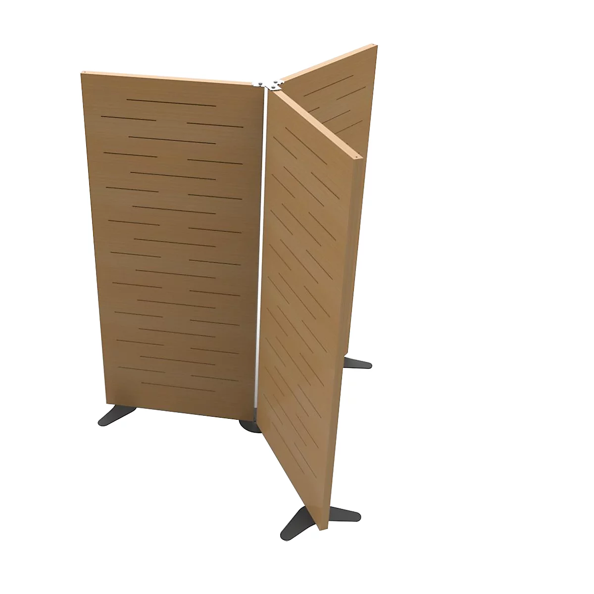 Three wood-look panels with diagonal pattern and dark feet, standing against a white background.