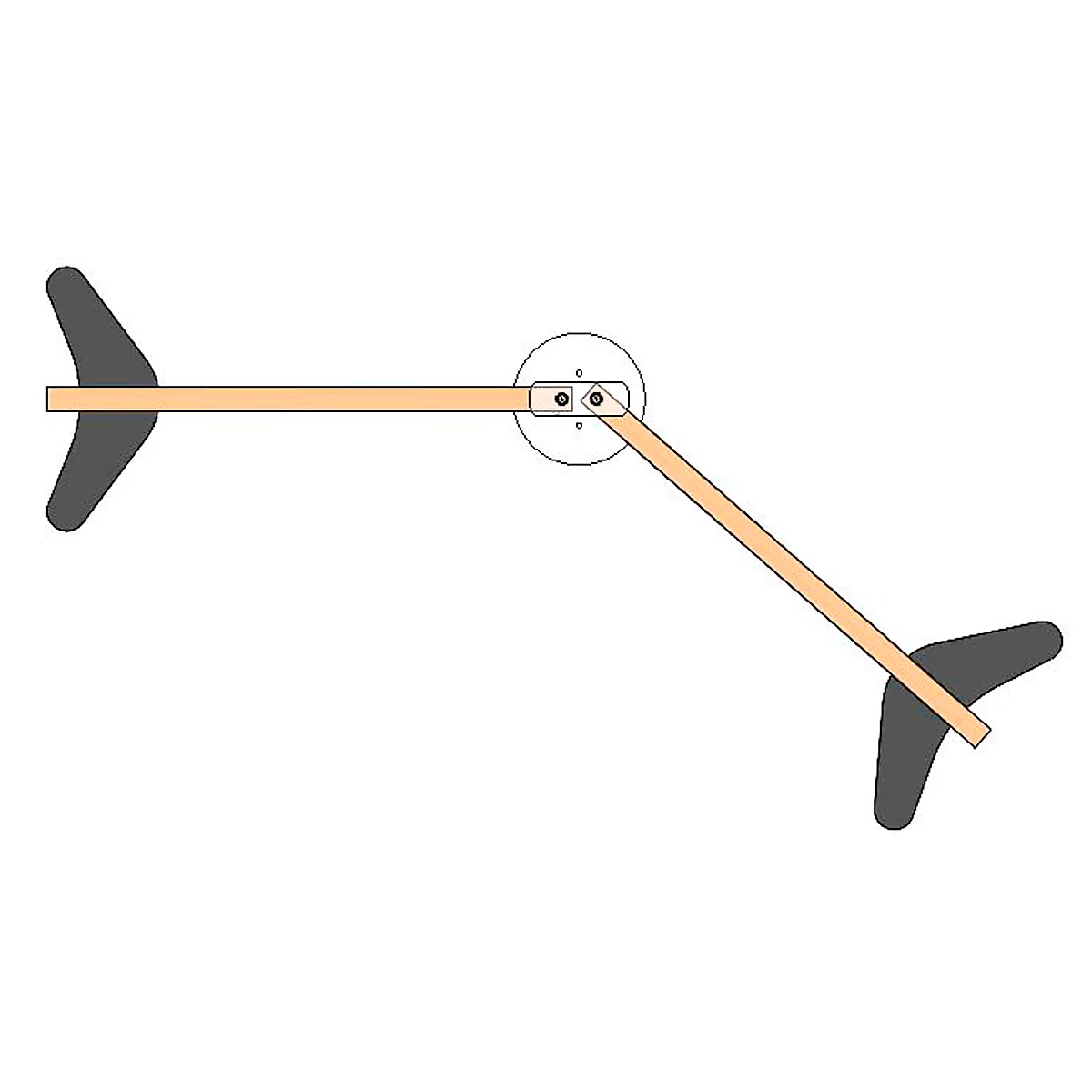 A simple mechanical object with two wings connected by rods.
