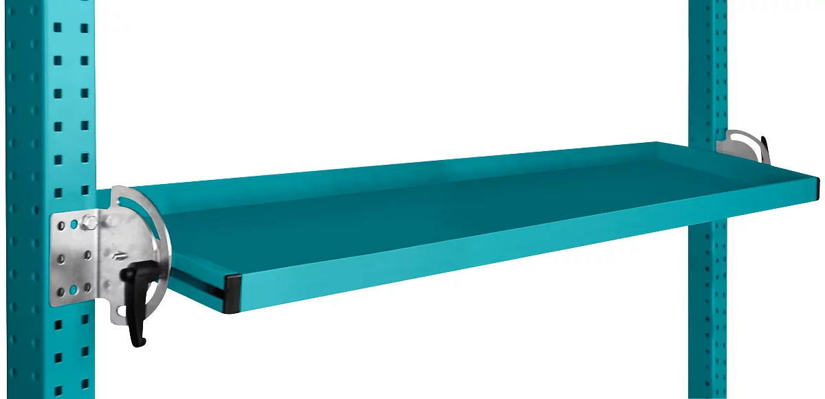 Consola de almacenamiento inclinable Manuflex, para serie Universal o Profi, profundidad útil 195 mm, para anchura de mesa 1500 mm, azul agua