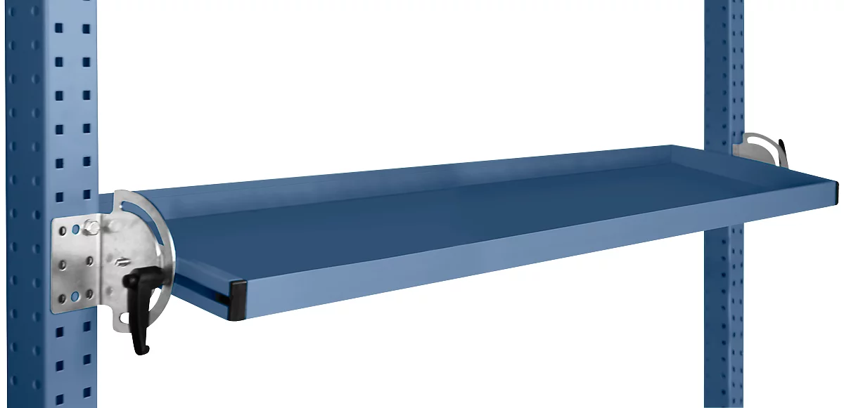 Consola de almacenamiento inclinable Manuflex, para serie Universal o Profi, profundidad útil 195 mm, para anchura de mesa 1500 mm, azul brillante