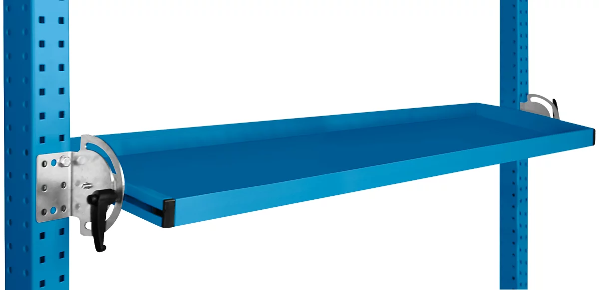 Consola de almacenamiento inclinable Manuflex, para serie Universal o Profi, profundidad útil 195 mm, para anchura de mesa 1500 mm, azul luminoso