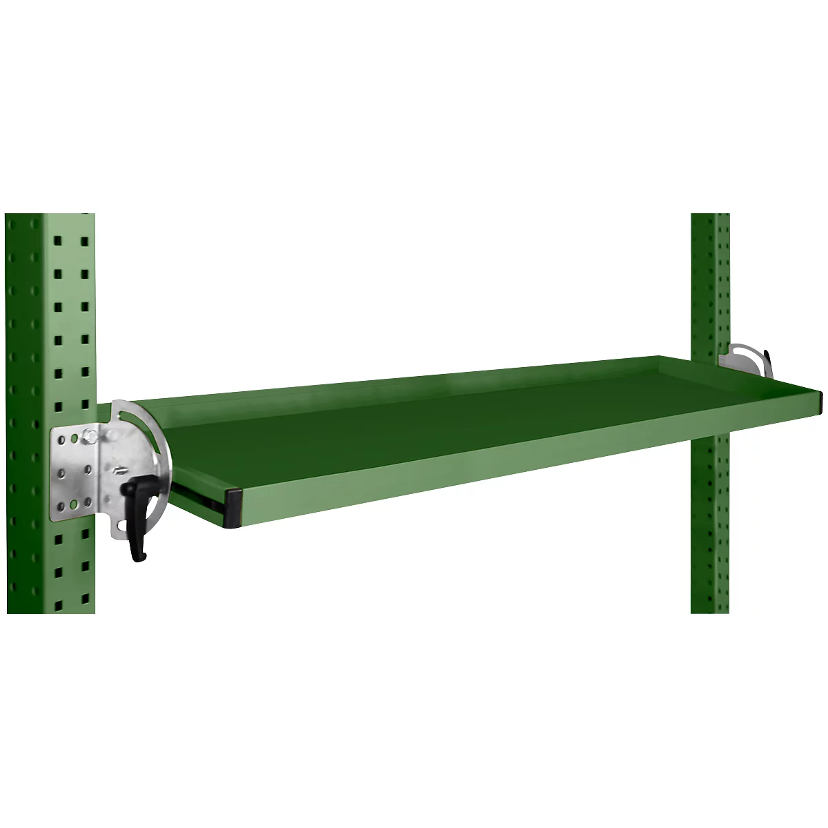 Consola de almacenamiento inclinable Manuflex, para serie Universal o Profi, profundidad útil 195 mm, para anchura de mesa 1500 mm, verde reseda