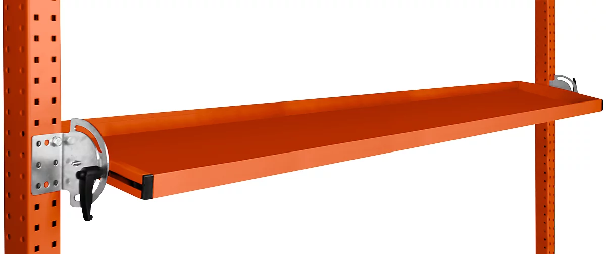 Consola de almacenamiento inclinable Manuflex, para serie Universal o Profi, profundidad útil 195 mm, para anchura de mesa 1750 mm, rojo anaranjado