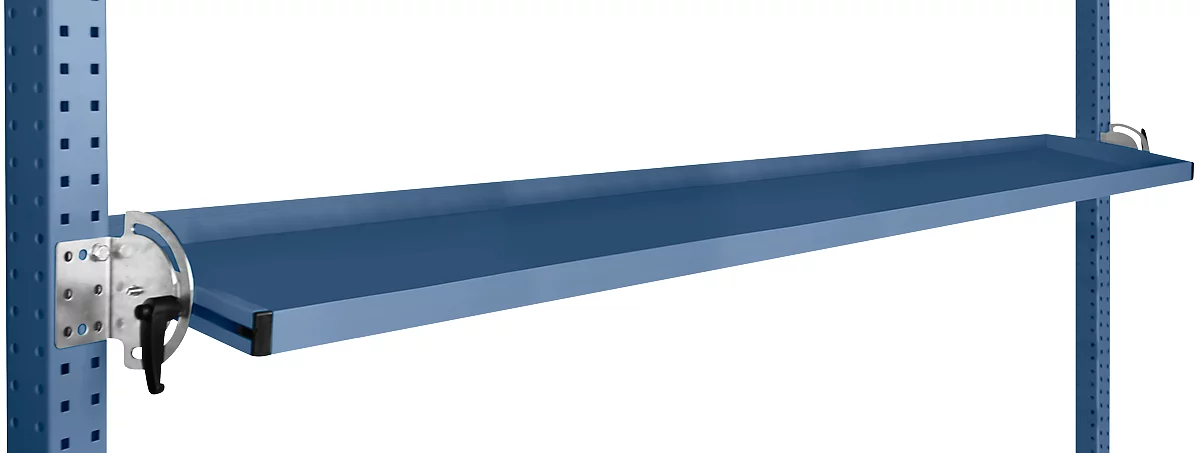 Consola de almacenamiento inclinable Manuflex, para serie Universal o Profi, profundidad útil 195 mm, para anchura de mesa 2000 mm, azul brillante