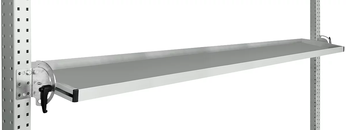 Consola de almacenamiento inclinable Manuflex, para serie Universal o Profi, profundidad útil 195 mm, para anchura de mesa 2000 mm, gris luminoso