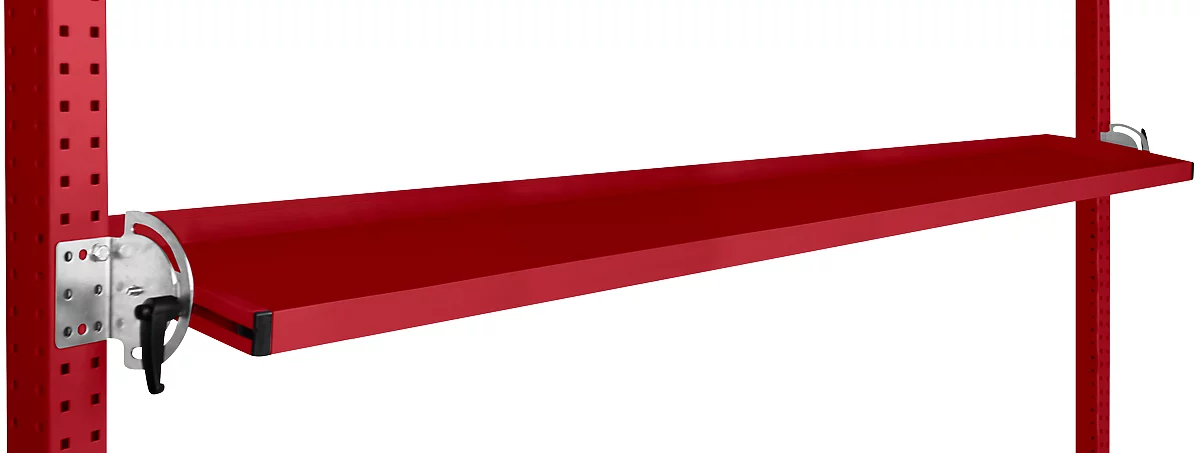 Consola de almacenamiento inclinable Manuflex, para serie Universal o Profi, profundidad útil 195 mm, para anchura de mesa 2000 mm, rojo rubí