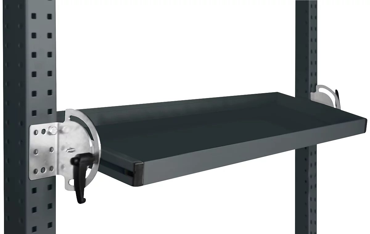 Consola de almacenamiento inclinable Manuflex, para serie Universal o Profi, profundidad útil 195 mm, para anchura de mesa 2500 mm, antracita