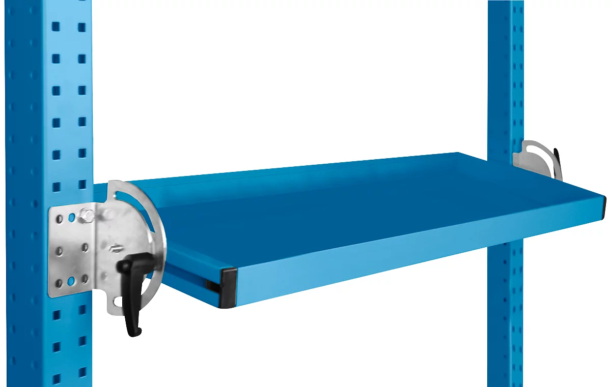 Consola de almacenamiento inclinable Manuflex, para serie Universal o Profi, profundidad útil 195 mm, para anchura de mesa 2500 mm, azul luminoso