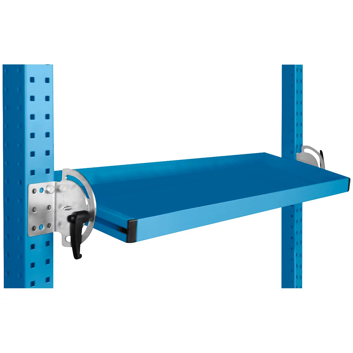 Consola de almacenamiento inclinable Manuflex, para serie Universal o Profi, profundidad útil 195 mm, para anchura de mesa 2500 mm, azul luminoso