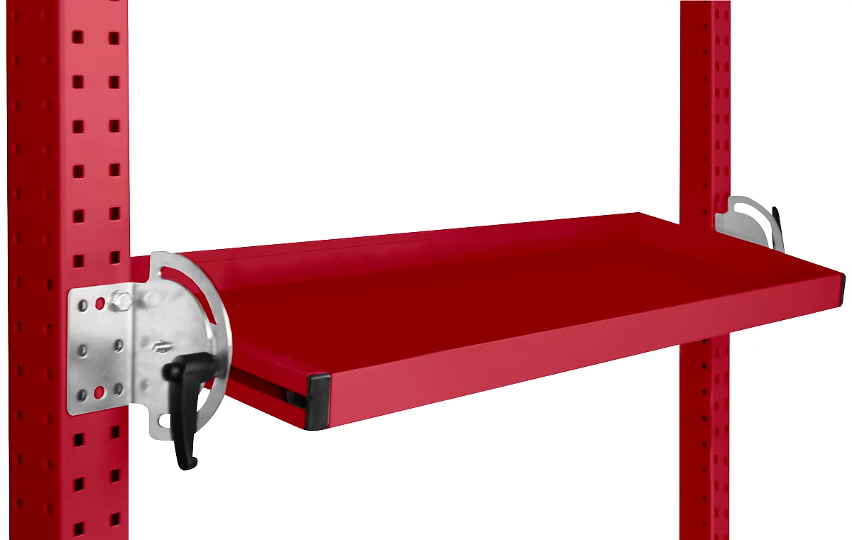 Consola de almacenamiento inclinable Manuflex, para serie Universal o Profi, profundidad útil 195 mm, para anchura de mesa 2500 mm, rojo rubí