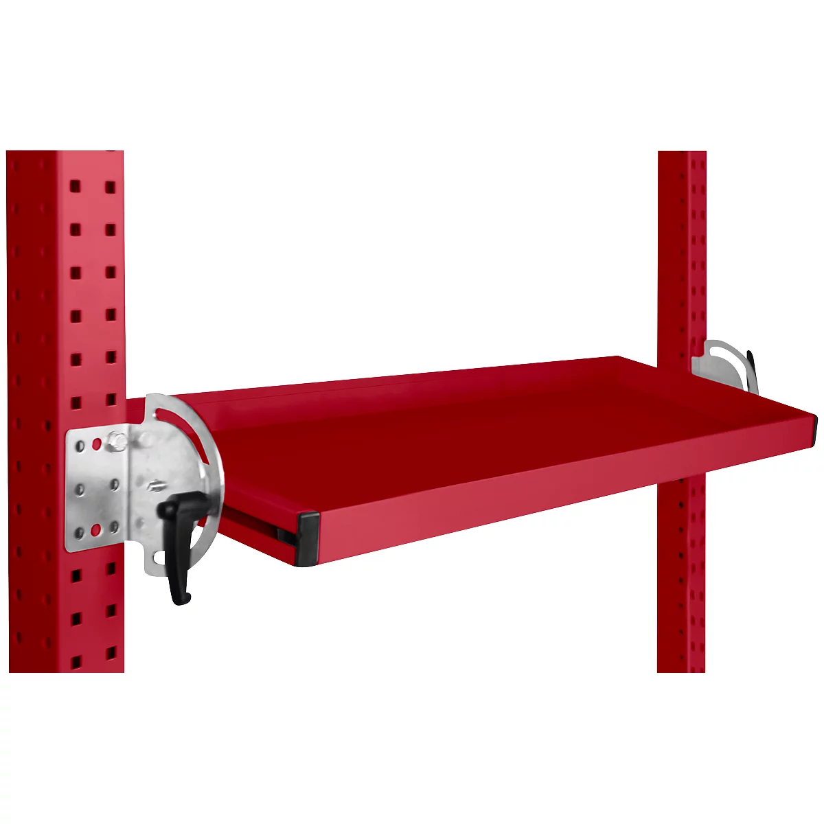 Consola de almacenamiento inclinable Manuflex, para serie Universal o Profi, profundidad útil 195 mm, para anchura de mesa 2500 mm, rojo rubí