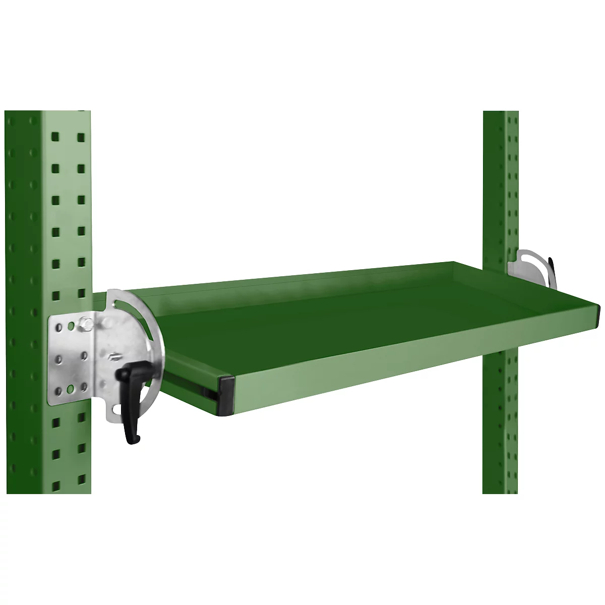 Consola de almacenamiento inclinable Manuflex, para serie Universal o Profi, profundidad útil 195 mm, para anchura de mesa 2500 mm, verde reseda