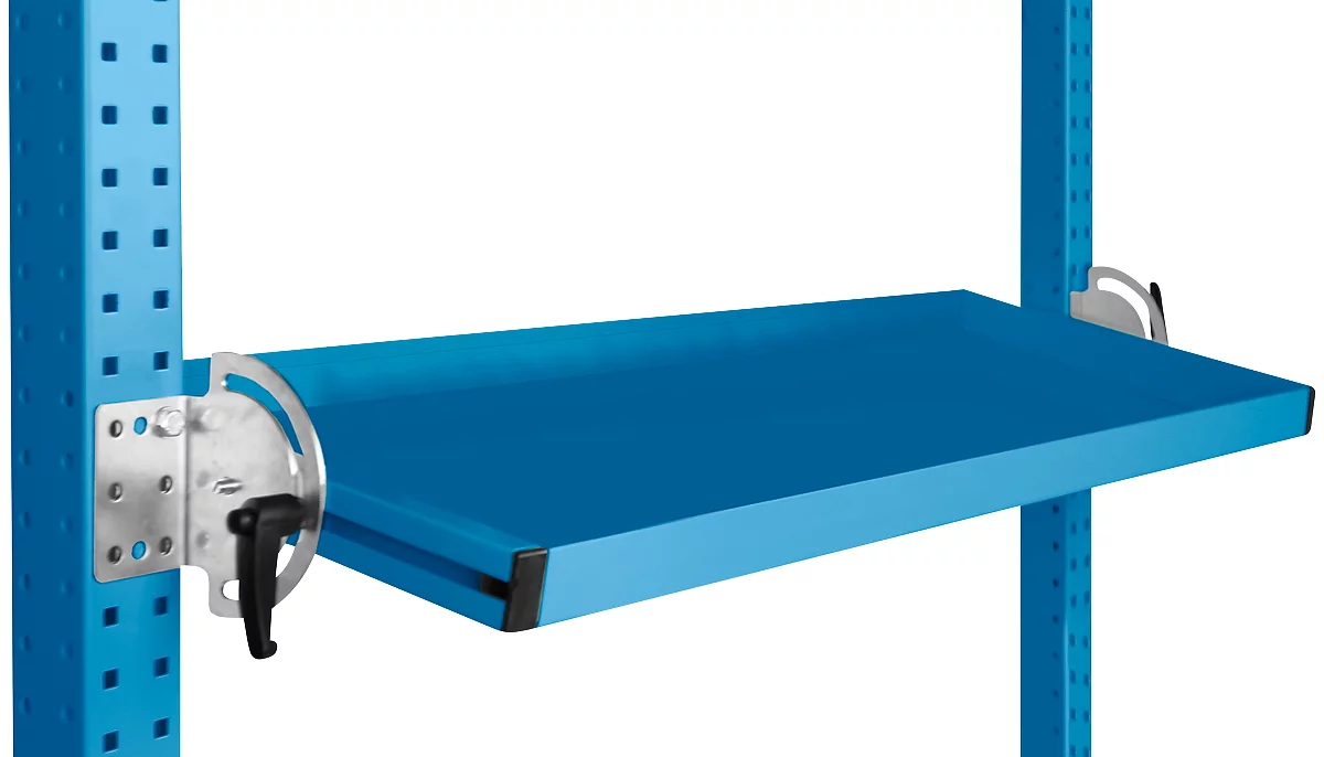 Consola de almacenamiento inclinable Manuflex, para serie Universal o Profi, profundidad útil 345 mm, para anchura de mesa 1250 mm, azul luminoso