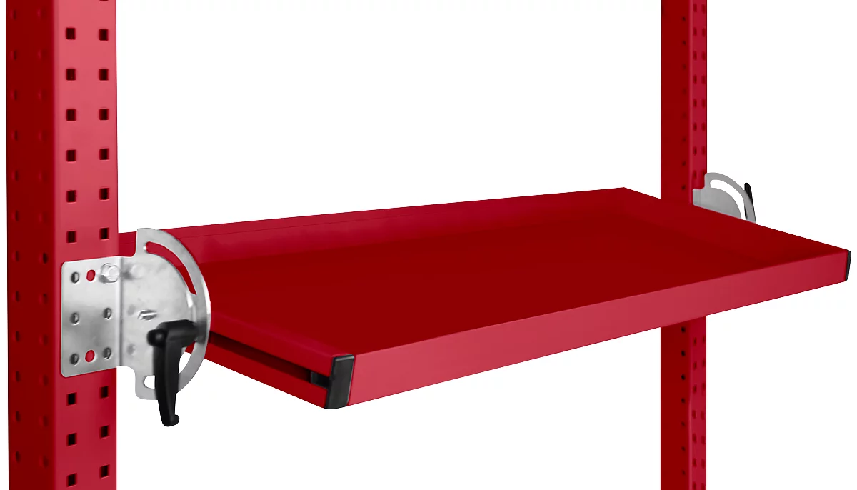 Consola de almacenamiento inclinable Manuflex, para serie Universal o Profi, profundidad útil 345 mm, para anchura de mesa 1250 mm, rojo rubí