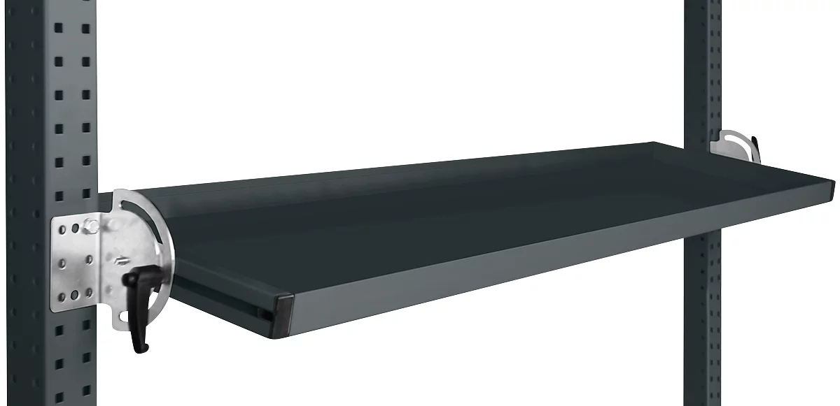Consola de almacenamiento inclinable Manuflex, para serie Universal o Profi, profundidad útil 345 mm, para anchura de mesa 1500 mm, antracita