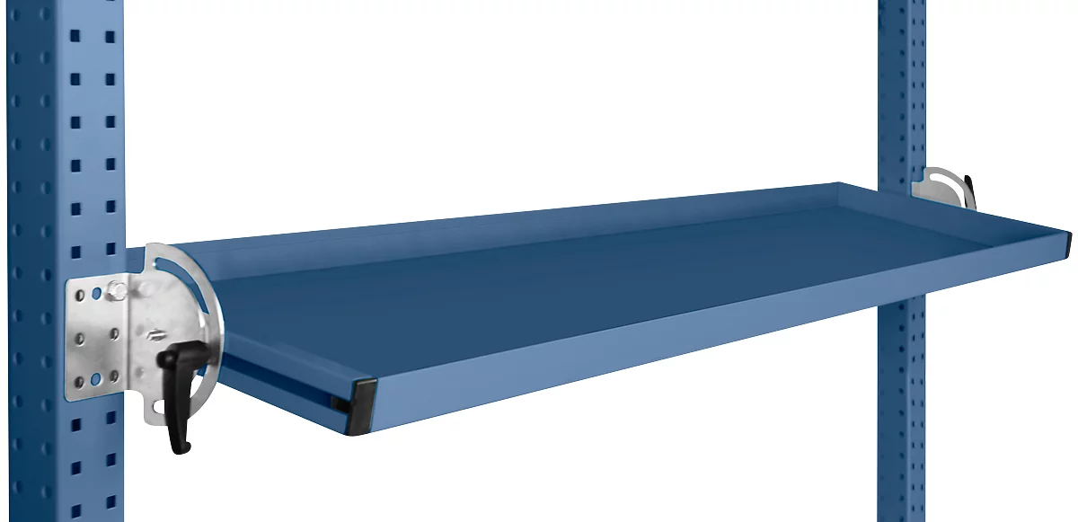 Consola de almacenamiento inclinable Manuflex, para serie Universal o Profi, profundidad útil 345 mm, para anchura de mesa 1500 mm, azul brillante