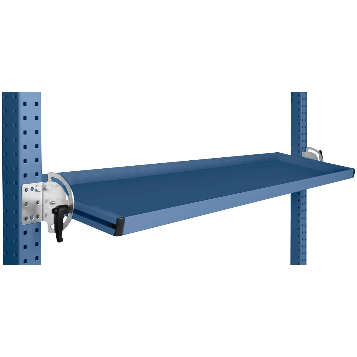 Consola de almacenamiento inclinable Manuflex, para serie Universal o Profi, profundidad útil 345 mm, para anchura de mesa 1500 mm, azul brillante