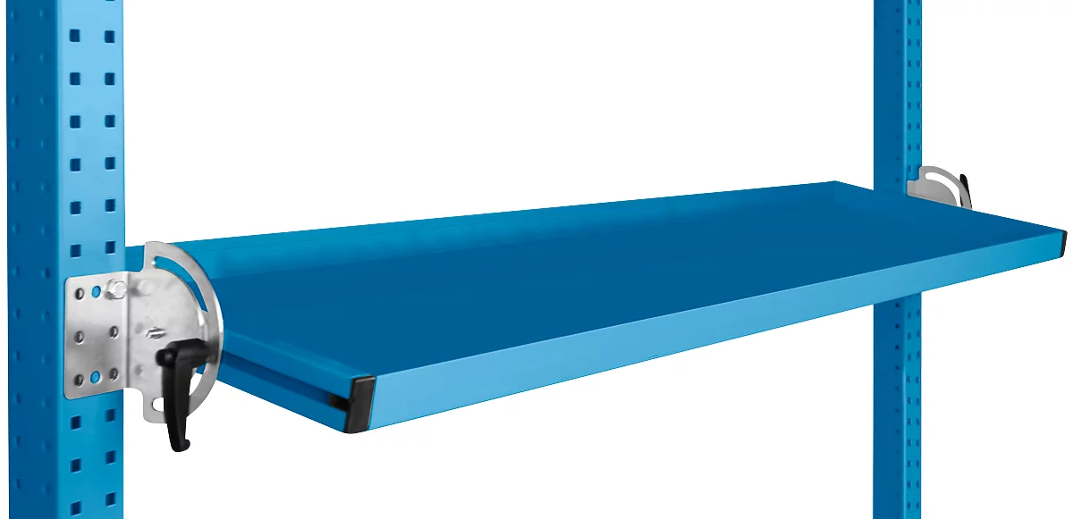Consola de almacenamiento inclinable Manuflex, para serie Universal o Profi, profundidad útil 345 mm, para anchura de mesa 1500 mm, azul luminoso