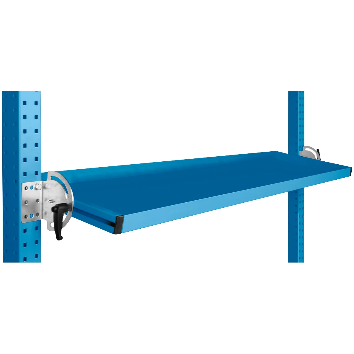 Consola de almacenamiento inclinable Manuflex, para serie Universal o Profi, profundidad útil 345 mm, para anchura de mesa 1500 mm, azul luminoso