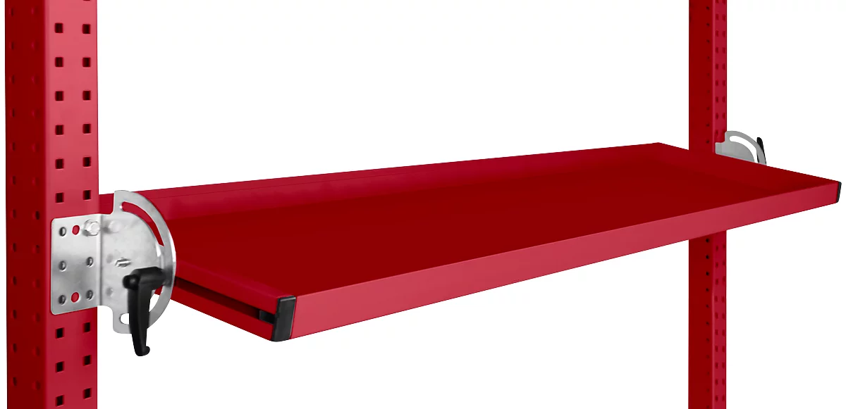 Consola de almacenamiento inclinable Manuflex, para serie Universal o Profi, profundidad útil 345 mm, para anchura de mesa 1500 mm, rojo rubí
