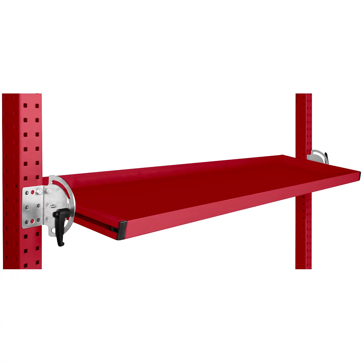 Consola de almacenamiento inclinable Manuflex, para serie Universal o Profi, profundidad útil 345 mm, para anchura de mesa 1500 mm, rojo rubí