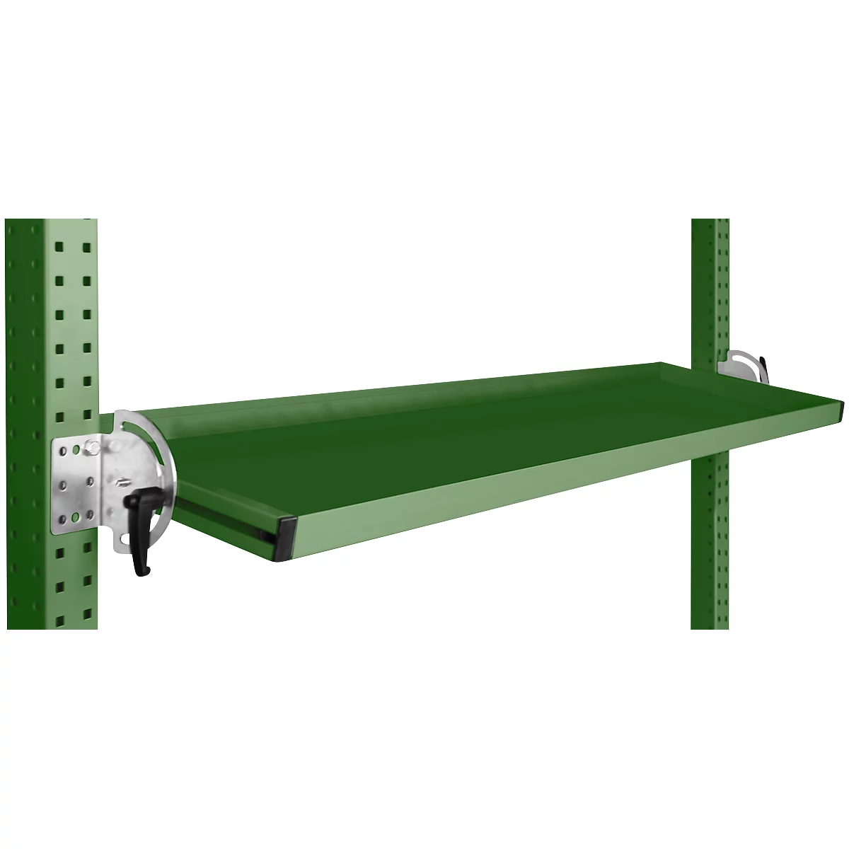 Consola de almacenamiento inclinable Manuflex, para serie Universal o Profi, profundidad útil 345 mm, para anchura de mesa 1500 mm, verde reseda