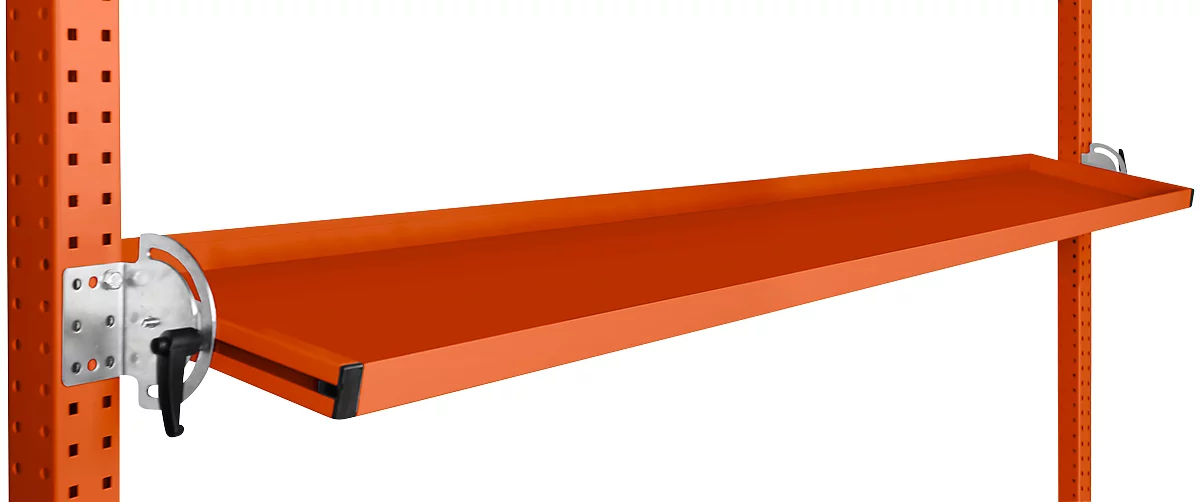 Consola de almacenamiento inclinable Manuflex, para serie Universal o Profi, profundidad útil 345 mm, para anchura de mesa 1750 mm, rojo anaranjado