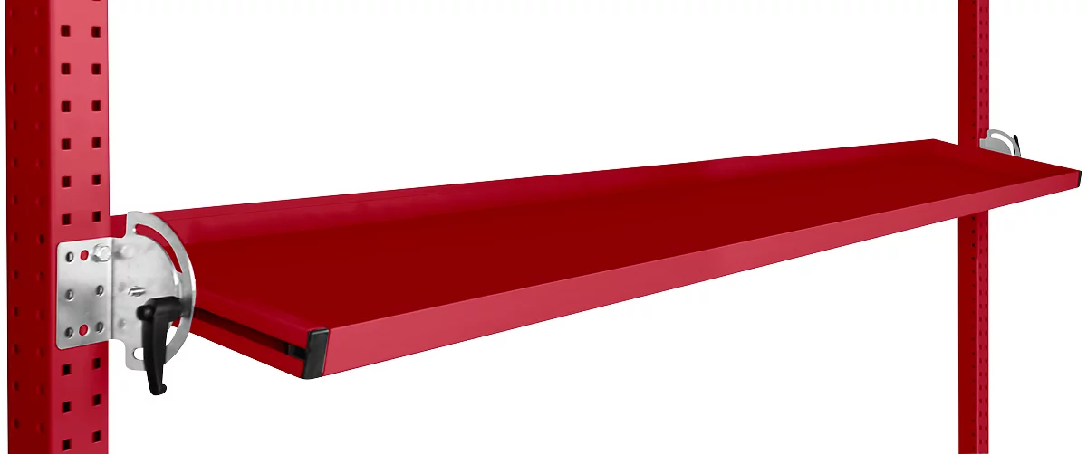 Consola de almacenamiento inclinable Manuflex, para serie Universal o Profi, profundidad útil 345 mm, para anchura de mesa 1750 mm, rojo rubí