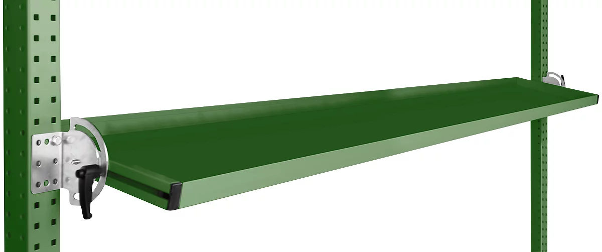 Consola de almacenamiento inclinable Manuflex, para serie Universal o Profi, profundidad útil 345 mm, para anchura de mesa 1750 mm, verde reseda