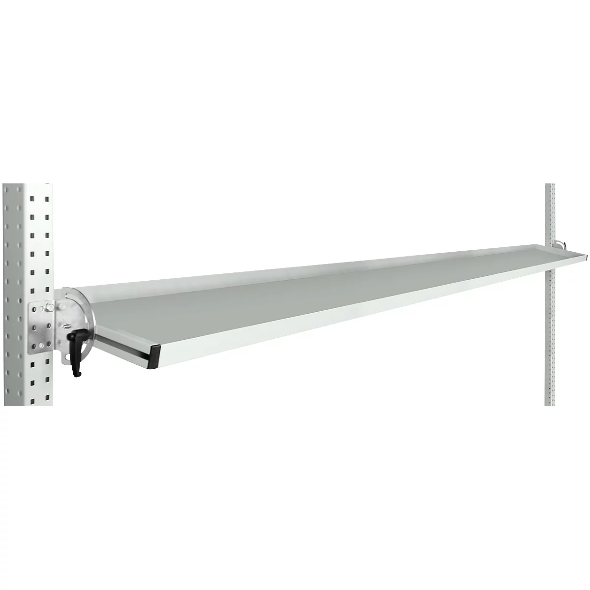 Consola de almacenamiento inclinable Manuflex, para serie Universal o Profi, profundidad útil 345 mm, para anchura de mesa 2000 mm, gris luminoso