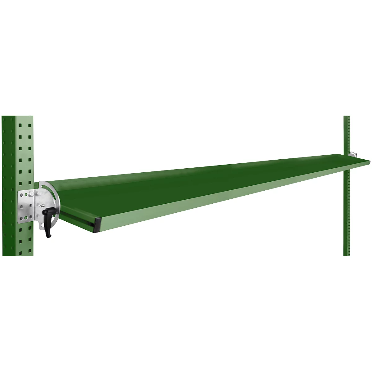 Consola de almacenamiento inclinable Manuflex, para serie Universal o Profi, profundidad útil 345 mm, para anchura de mesa 2000 mm, verde reseda