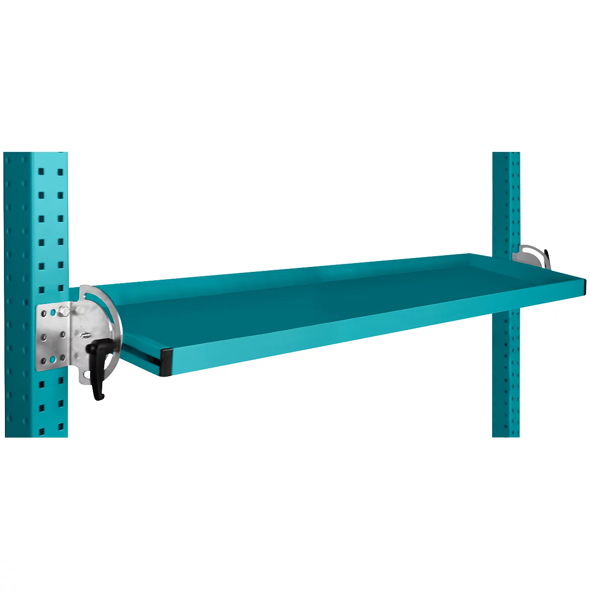 Console de rangement inclinable Manuflex, pour séries Universal ou Profi, profondeur utile 195 mm, pour largeur de table de 1500 mm, turquoise