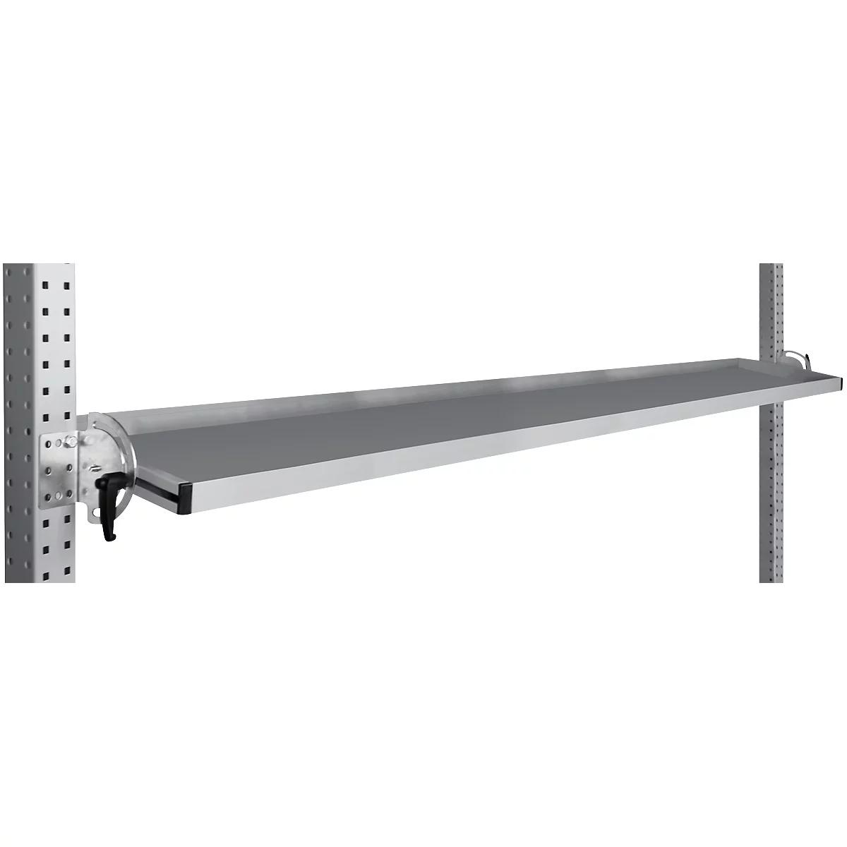 Console de rangement inclinable Manuflex, pour séries Universal ou Profi, profondeur utile 195 mm, pour largeur de table de 2000 mm, alu argent