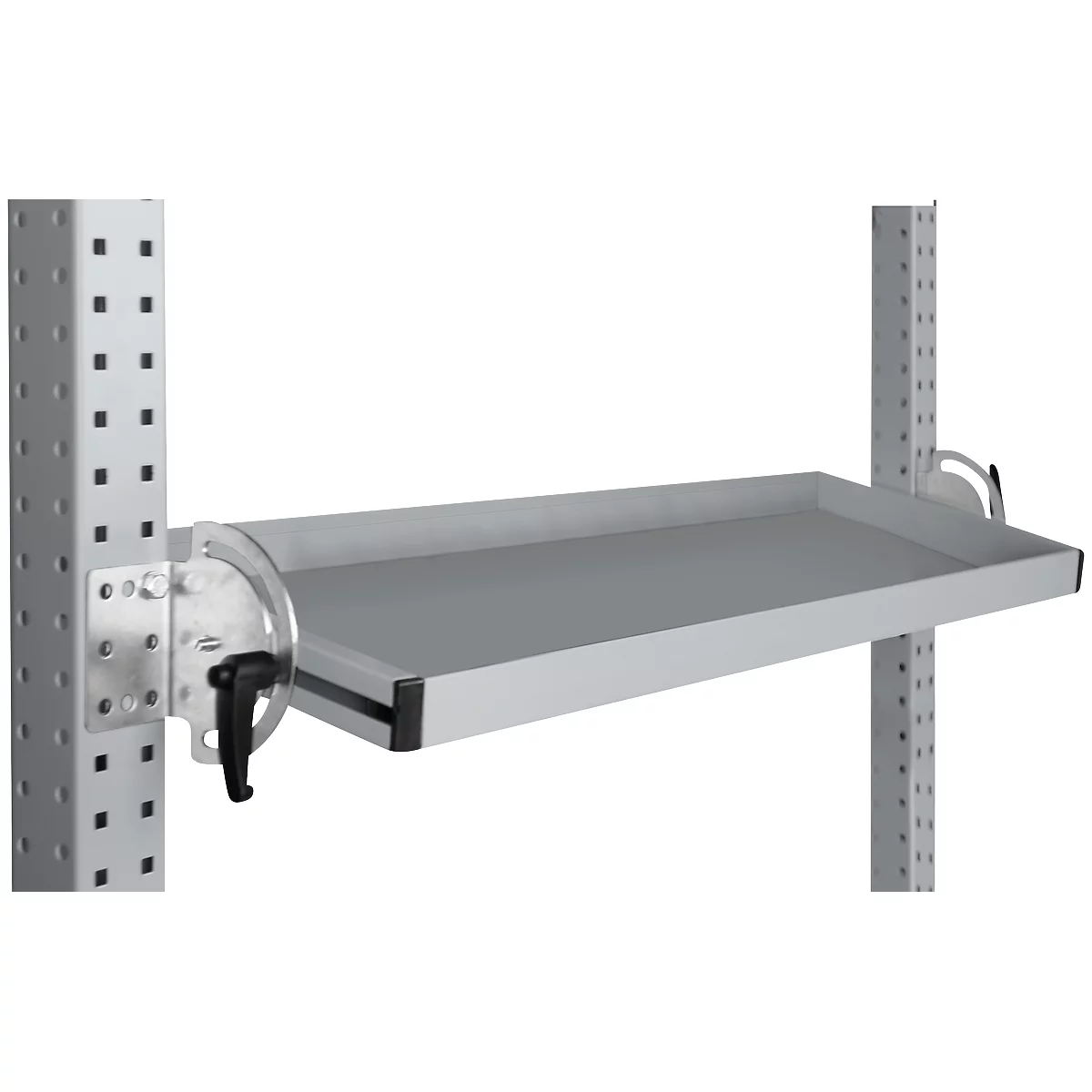 Console de rangement inclinable Manuflex, pour séries Universal ou Profi, profondeur utile 195 mm, pour largeur de table de 2500 mm, alu argent