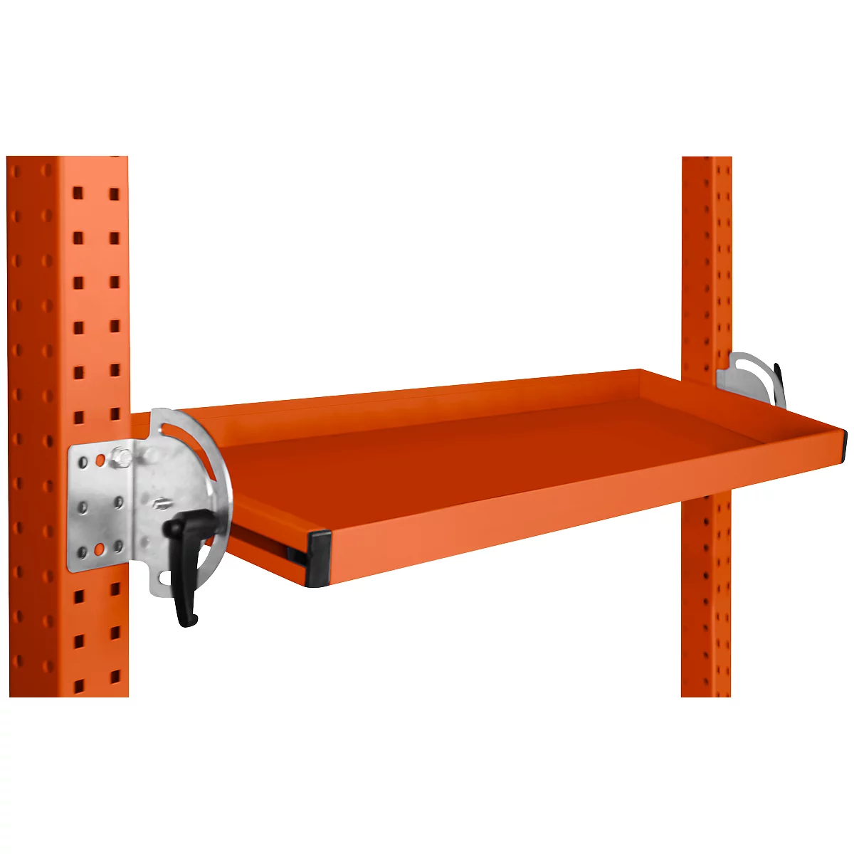 Console de rangement inclinable Manuflex, pour séries Universal ou Profi, profondeur utile 195 mm, pour largeur de table de 2500 mm, rouge orangé